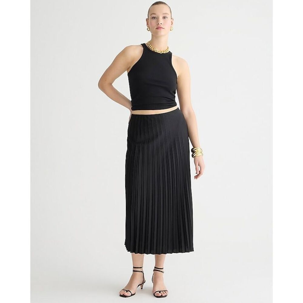 J.Crew Gwyneth Pleated Midi Skirt Black Size 4 A-Line Lined Classic